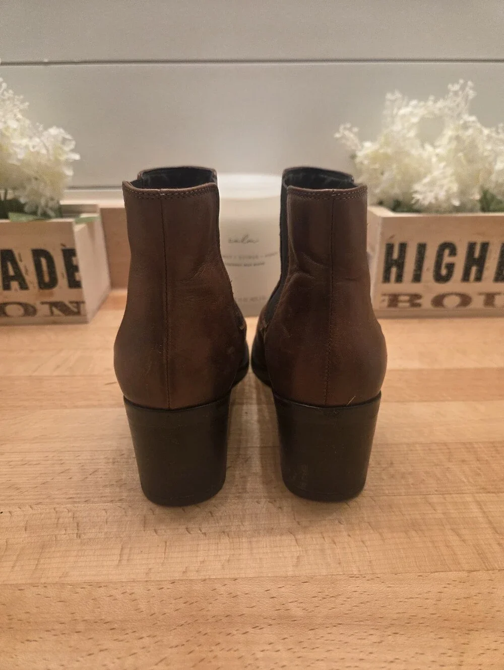 Clarks Mascarpone Bay Ankle Boots Brown Leather Block Heel Women's Size 7